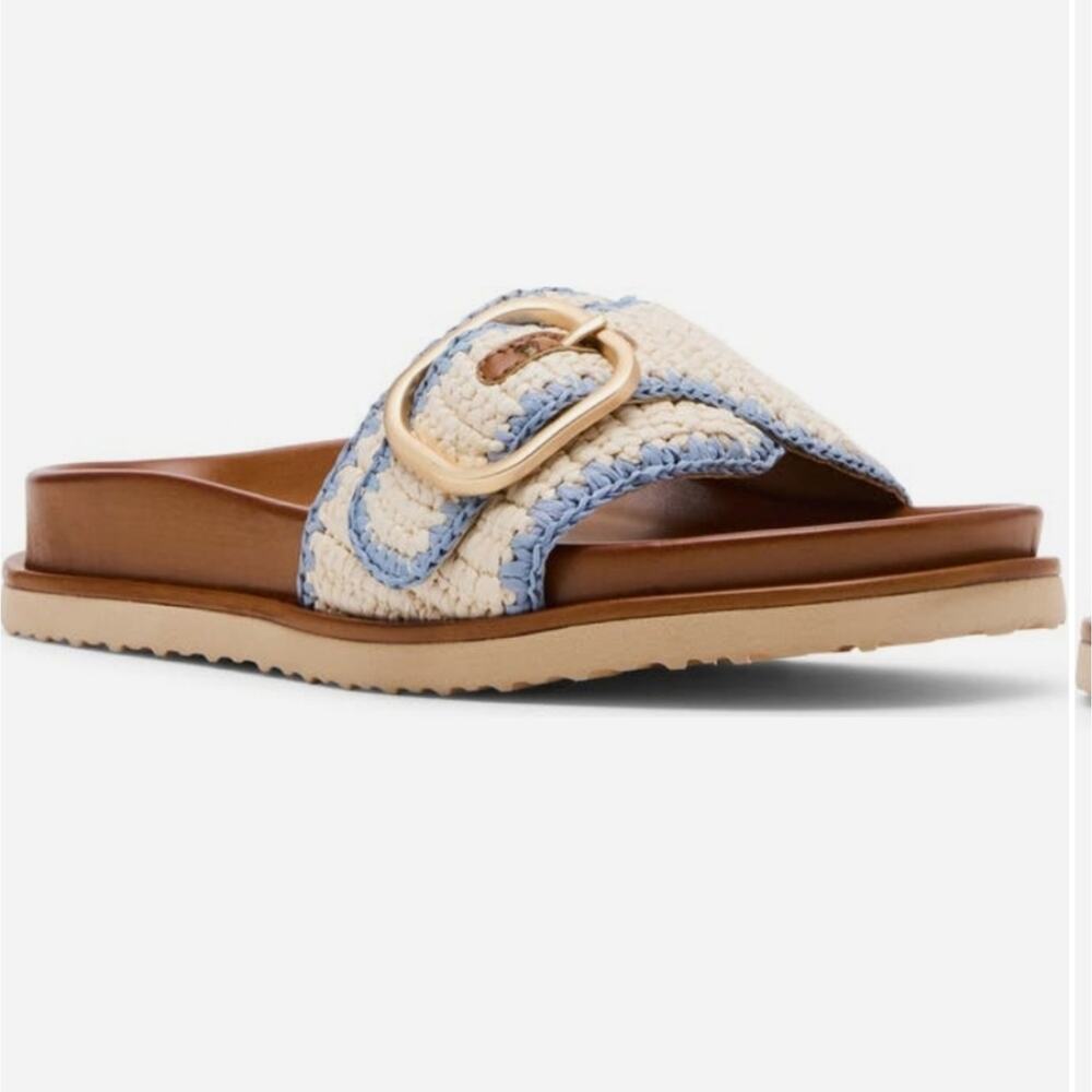 Steve Madden Cream and Blue Woven Slide Sandals